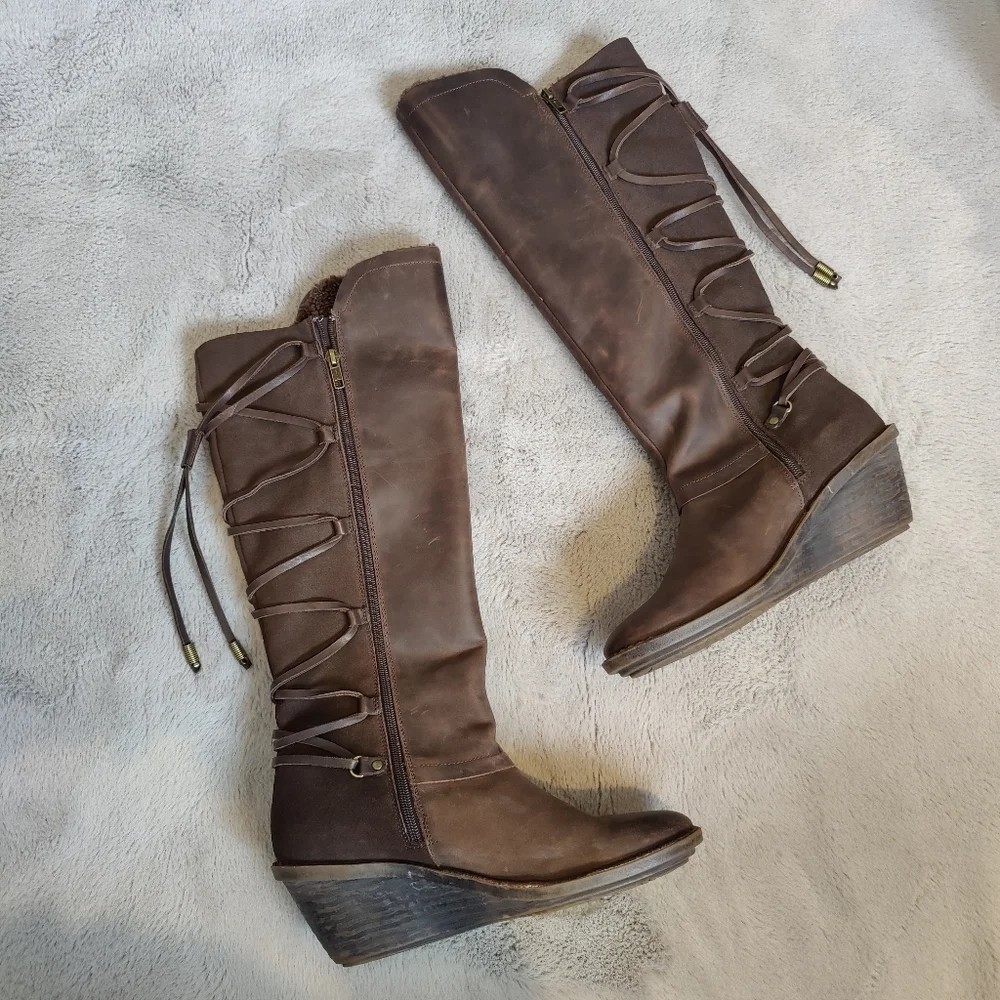 OTBT Abroad Leather Knee High Lined Wedge Boot